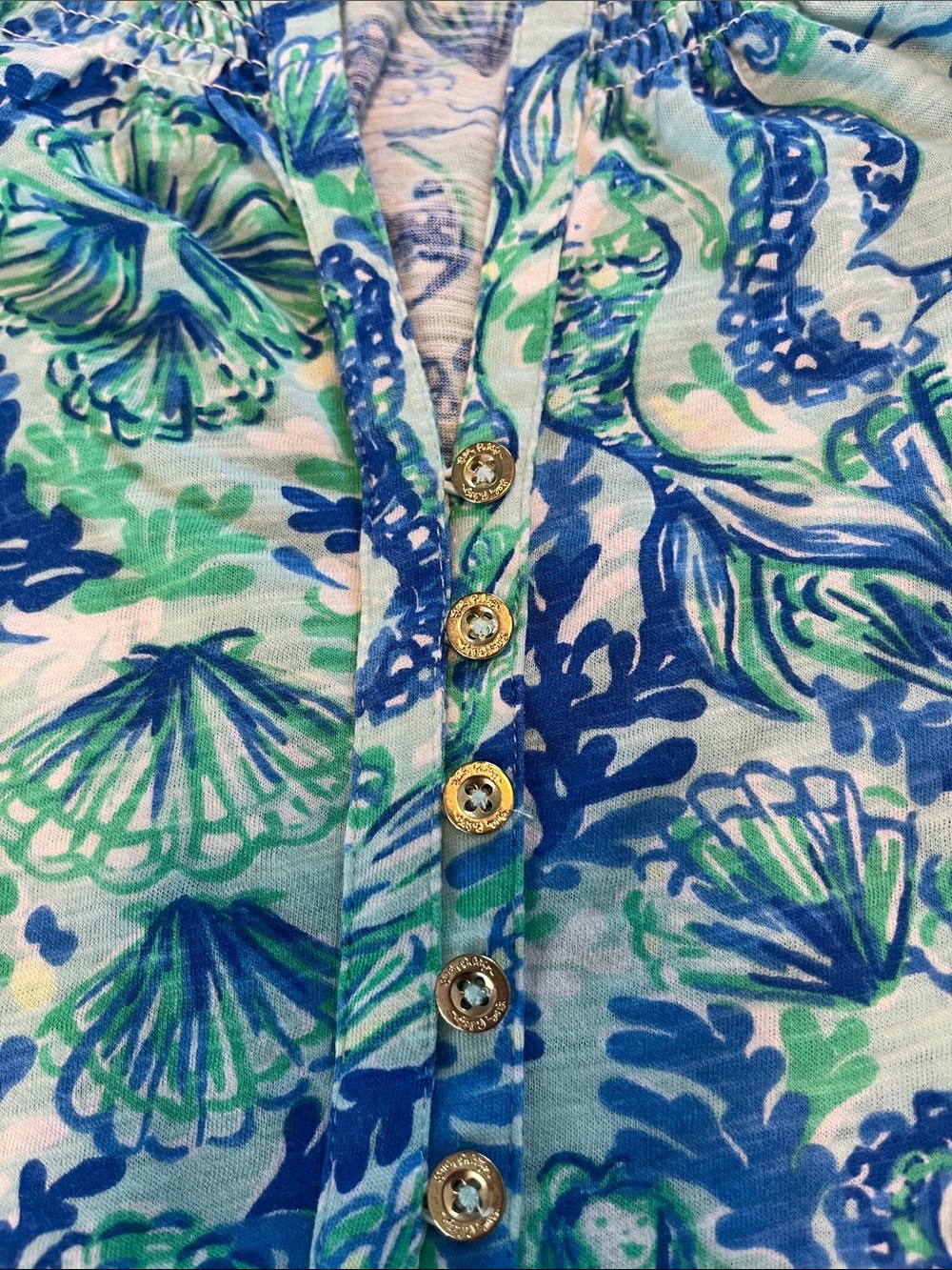 Lilly Pulitzer Blue & Green Seahorse and Mermaid Henley Tank - Picture 4 of 4